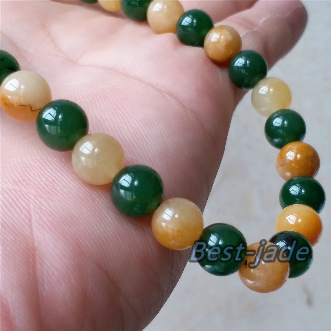 10 mm Nephrit und gelbe Jade, Güteklasse A, grüne kanadische Jade-Perlen, Halskette, Armband, Pounamu, NZ, Jade-Jaspis, Kugel, Parure, Damen-Kettenkette für Damen