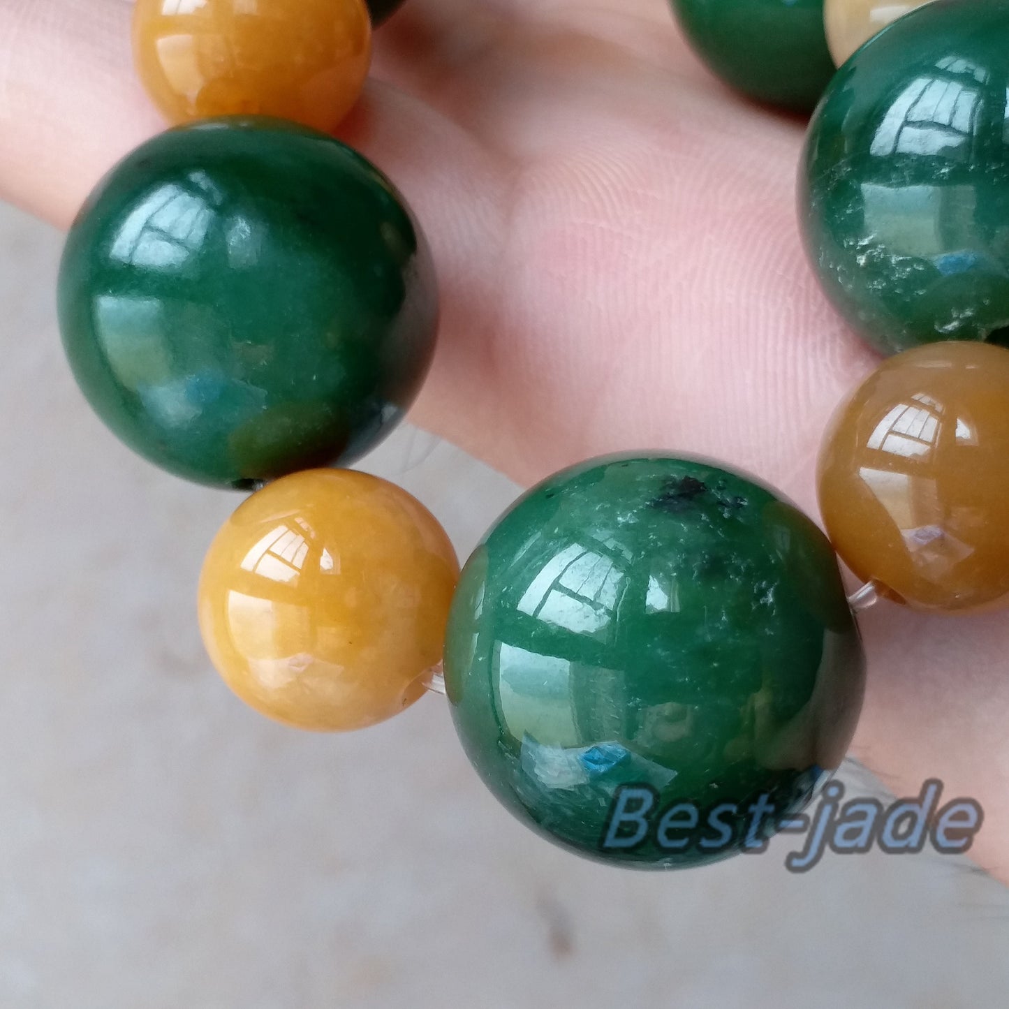 BIG Nephrite and Yellow jade 20mm Grade A  Green Canadian Jade Beads Bangle Bracelet Pounamu NZ Jade BC Jasper Ball Womrn lady kid chain