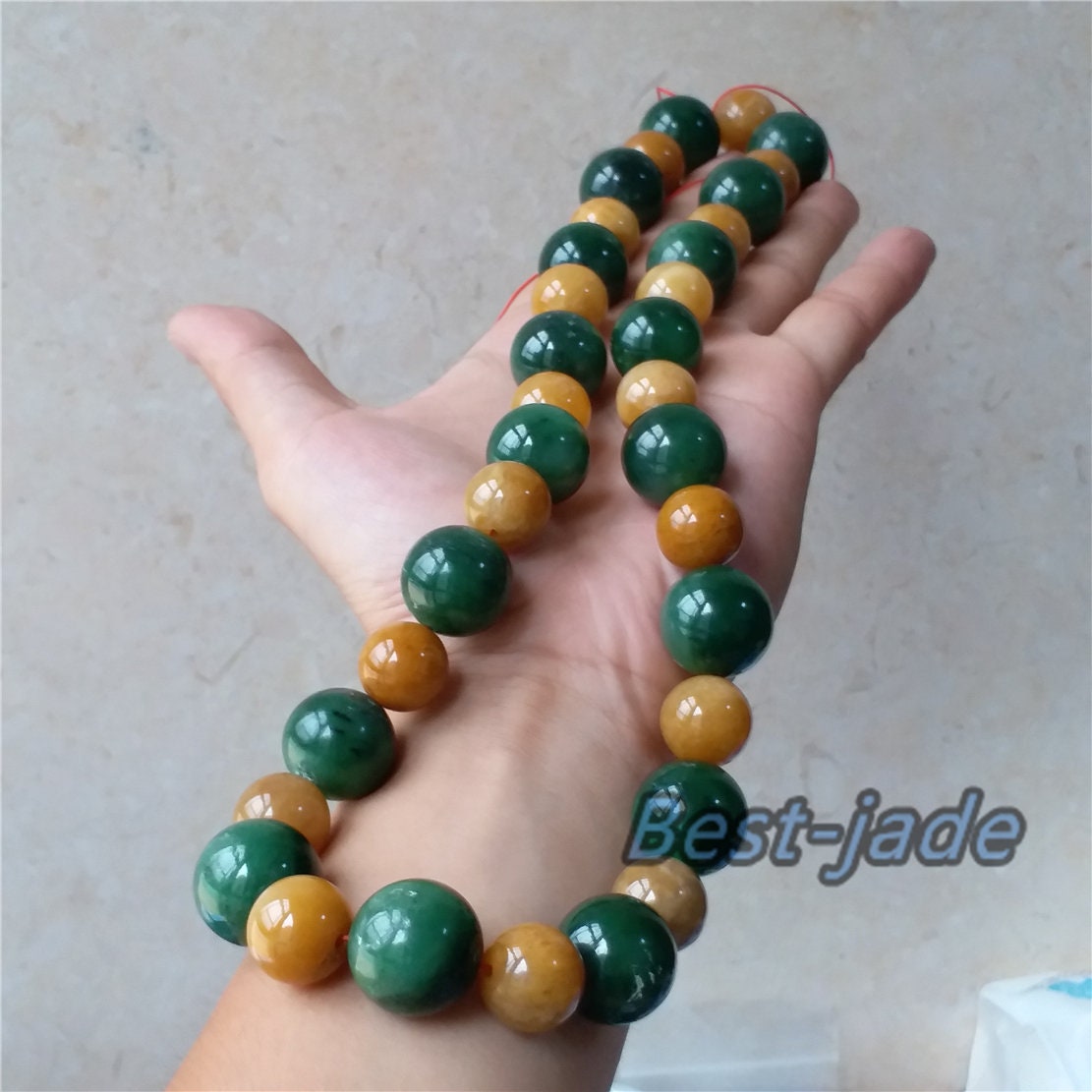 BIG 20mm Nephrite Yellow jade  Grade A  Green Canadian Jade Beads Necklace Bracelet Pounamu NZ Jade Jasper Ball Parure  Womrn lady kid chain