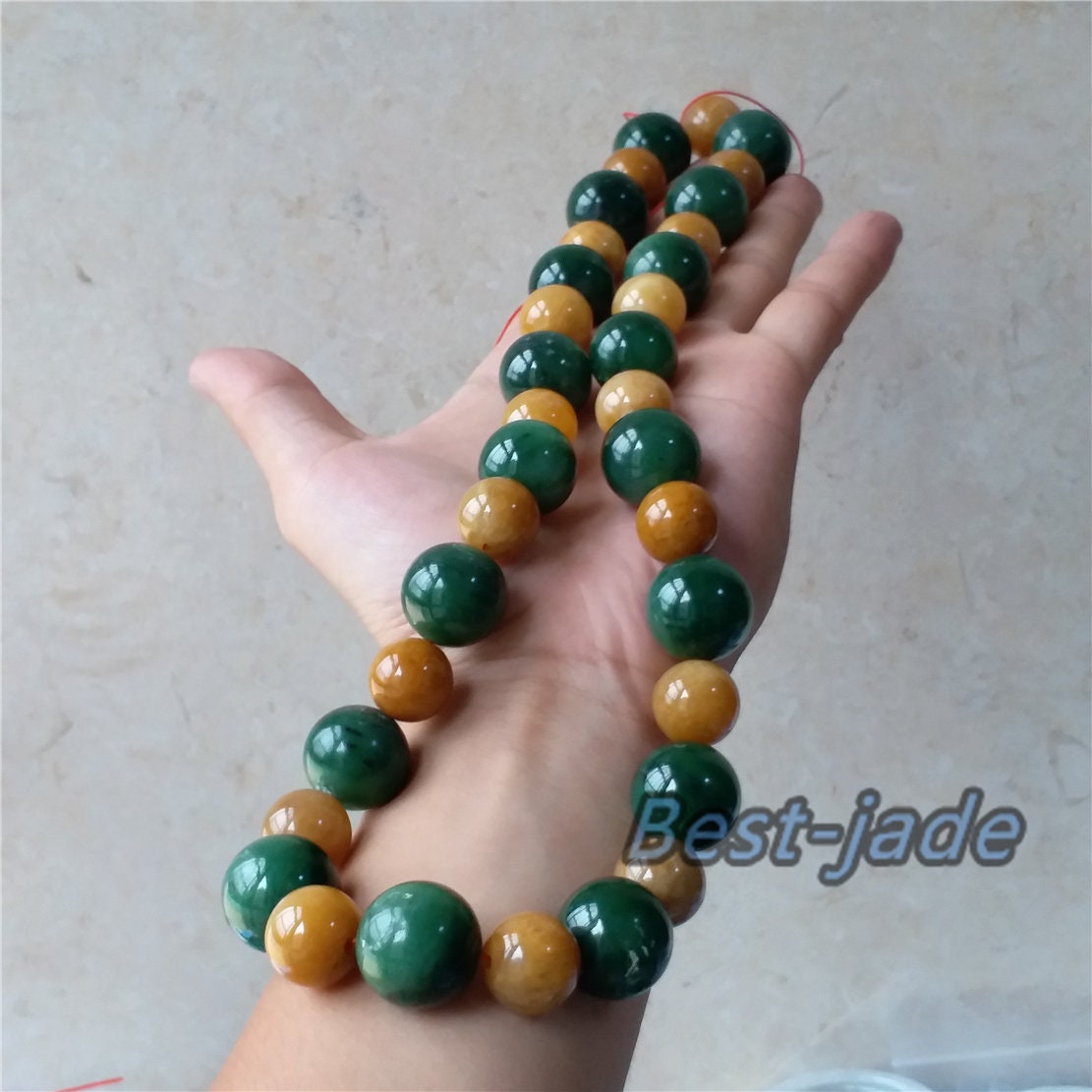 BIG 20mm Nephrite Yellow jade  Grade A  Green Canadian Jade Beads Necklace Bracelet Pounamu NZ Jade Jasper Ball Parure  Womrn lady kid chain