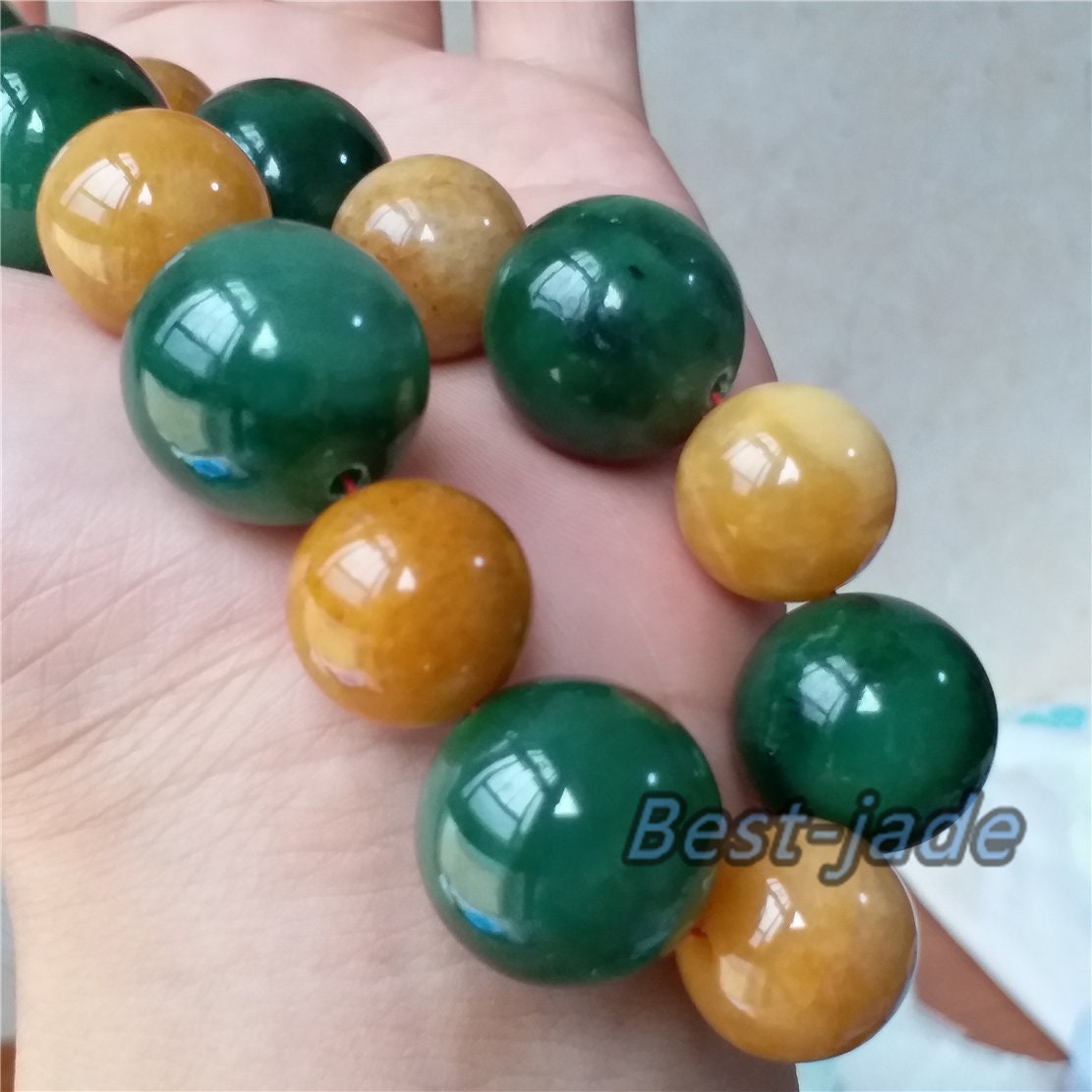 BIG 20mm Nephrite Yellow jade  Grade A  Green Canadian Jade Beads Necklace Bracelet Pounamu NZ Jade Jasper Ball Parure  Womrn lady kid chain