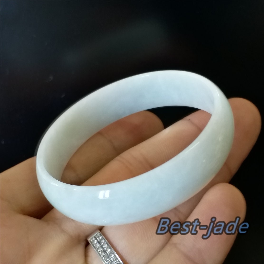 53.8mm Natural Burma Jadeite  Green Grade A ICE Jade Flat Bangle Lady Bracelet Girl Chain 翡翠A货手镯 080