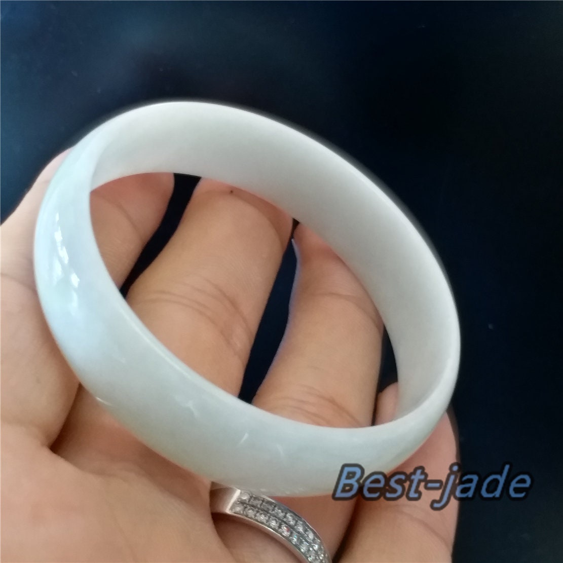 53.8mm Natural Burma Jadeite  Green Grade A ICE Jade Flat Bangle Lady Bracelet Girl Chain 翡翠A货手镯 080