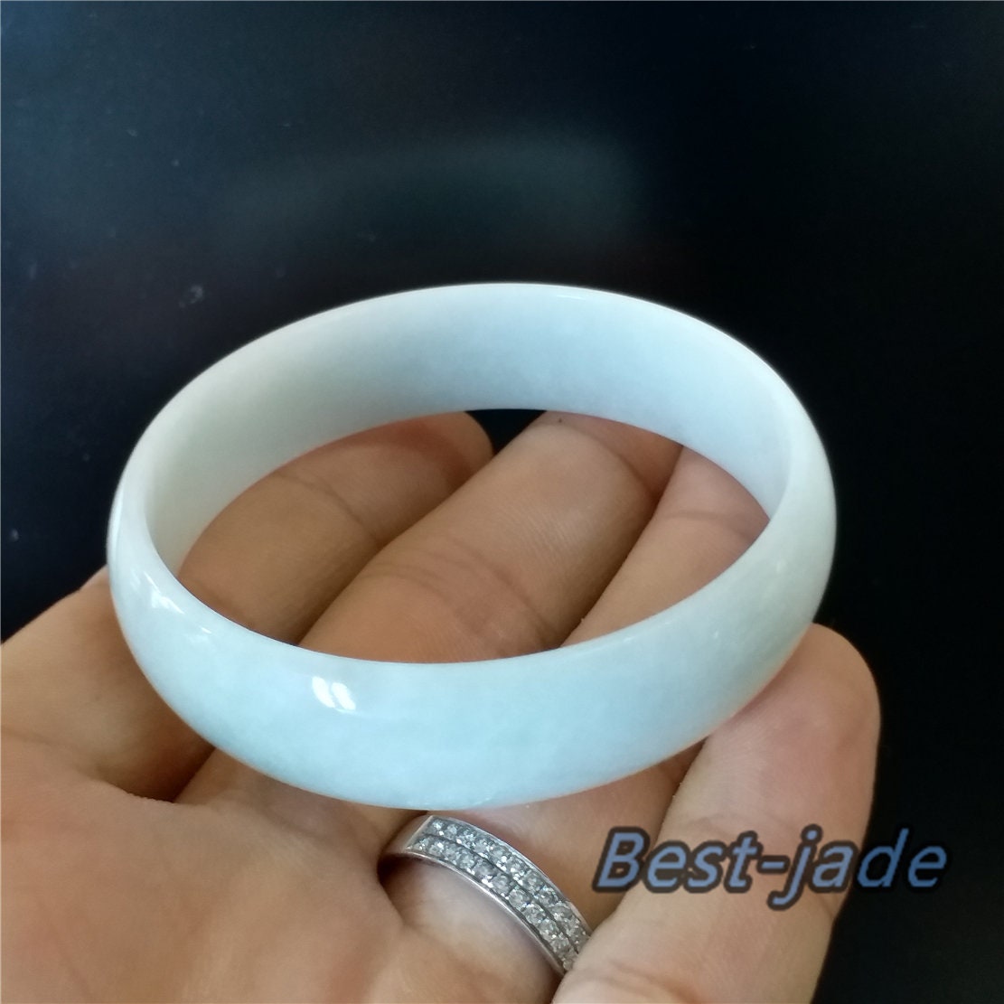 53.8mm Natural Burma Jadeite  Green Grade A ICE Jade Flat Bangle Lady Bracelet Girl Chain 翡翠A货手镯 080