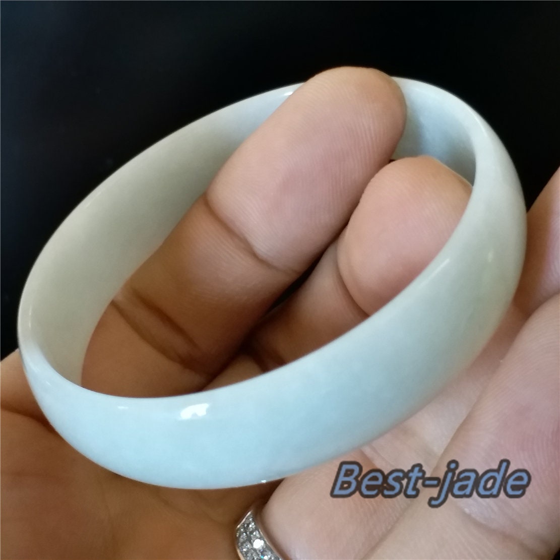 53.8mm Natural Burma Jadeite  Green Grade A ICE Jade Flat Bangle Lady Bracelet Girl Chain hermes 翡翠A货手镯 082