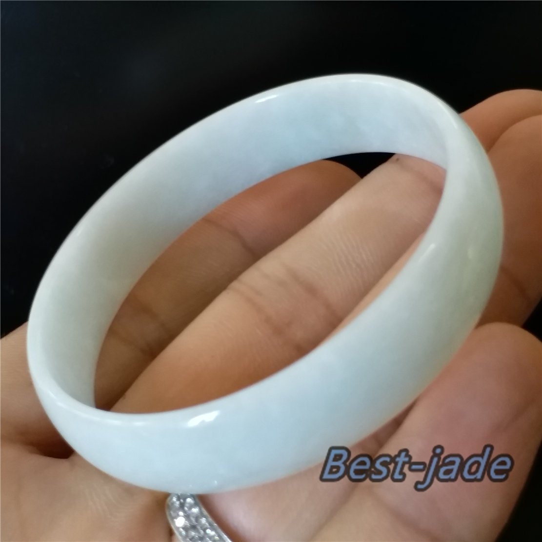 53.8mm Natural Burma Jadeite  Green Grade A ICE Jade Flat Bangle Lady Bracelet Girl Chain hermes 翡翠A货手镯 082