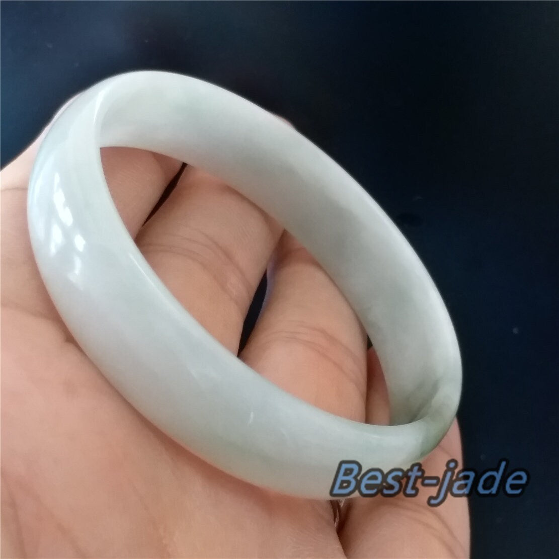 53.9mm Natural Burma Jadeite  Green Grade A ICE Jade Flat Bangle Lady Bracelet Girl Chain 翡翠A货手镯 088