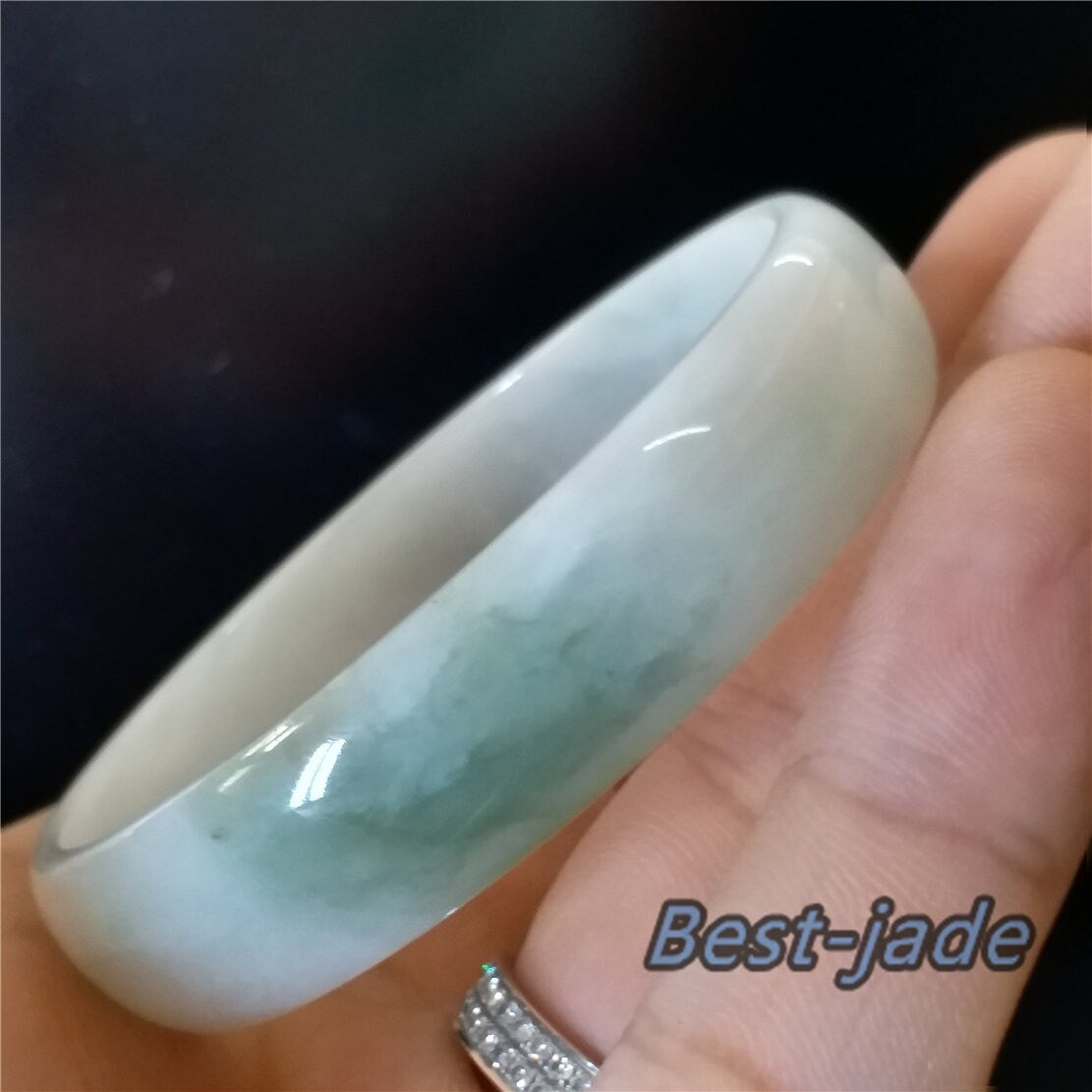 53.9mm Natural Burma Jadeite  Green Grade A ICE Jade Flat Bangle Lady Bracelet Girl Chain 翡翠A货手镯 088