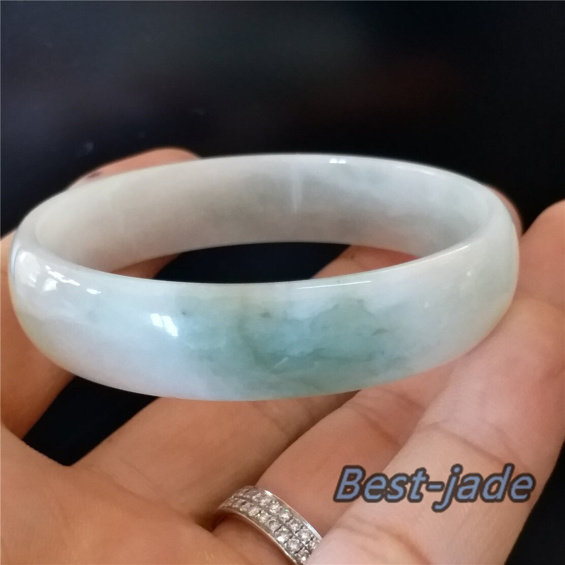 53.9mm Natural Burma Jadeite  Green Grade A ICE Jade Flat Bangle Lady Bracelet Girl Chain 翡翠A货手镯 088