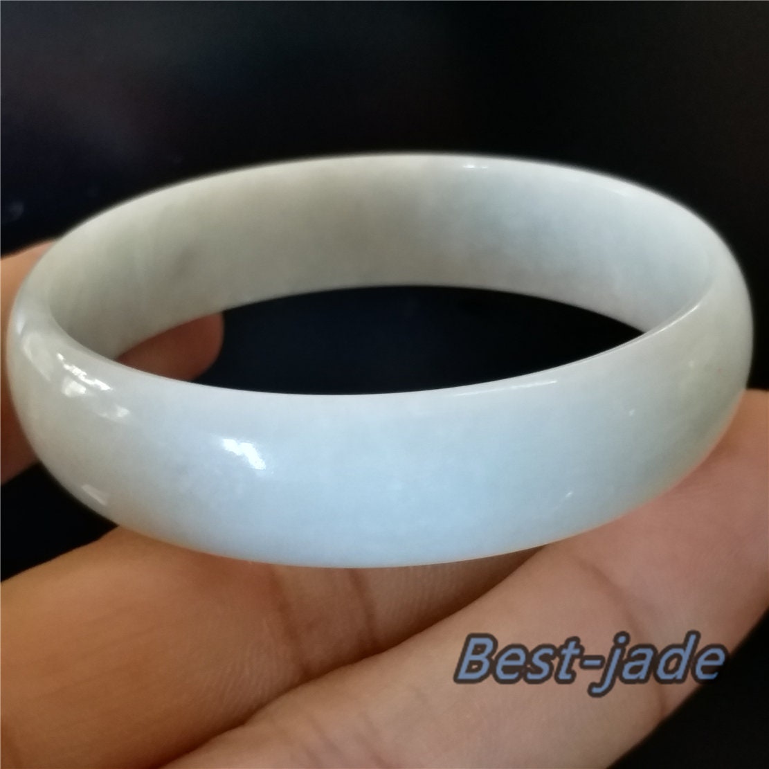 53.9mm Natural Burma Jadeite Genuine Green Grade A ICE Jade Flat Bangle Lady Bracelet Girl Chain 翡翠A货手镯 090