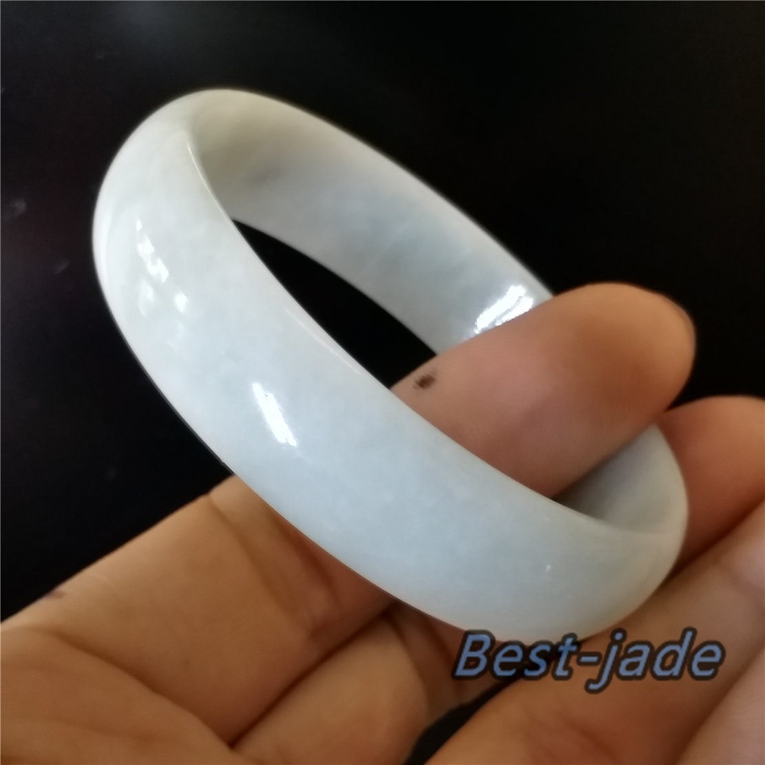 53.9mm Natural Burma Jadeite Genuine Green Grade A ICE Jade Flat Bangle Lady Bracelet Girl Chain 翡翠A货手镯 090