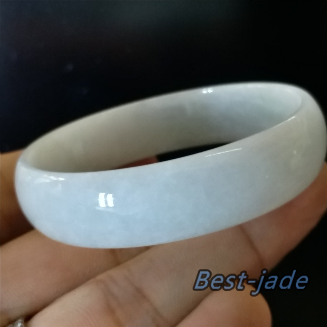 53.9mm Natural Grade A ICE Jade Genuine Green  Burma Jadeite Flat Bangle Lady Bracelet Girl Chain 翡翠A货手镯 096