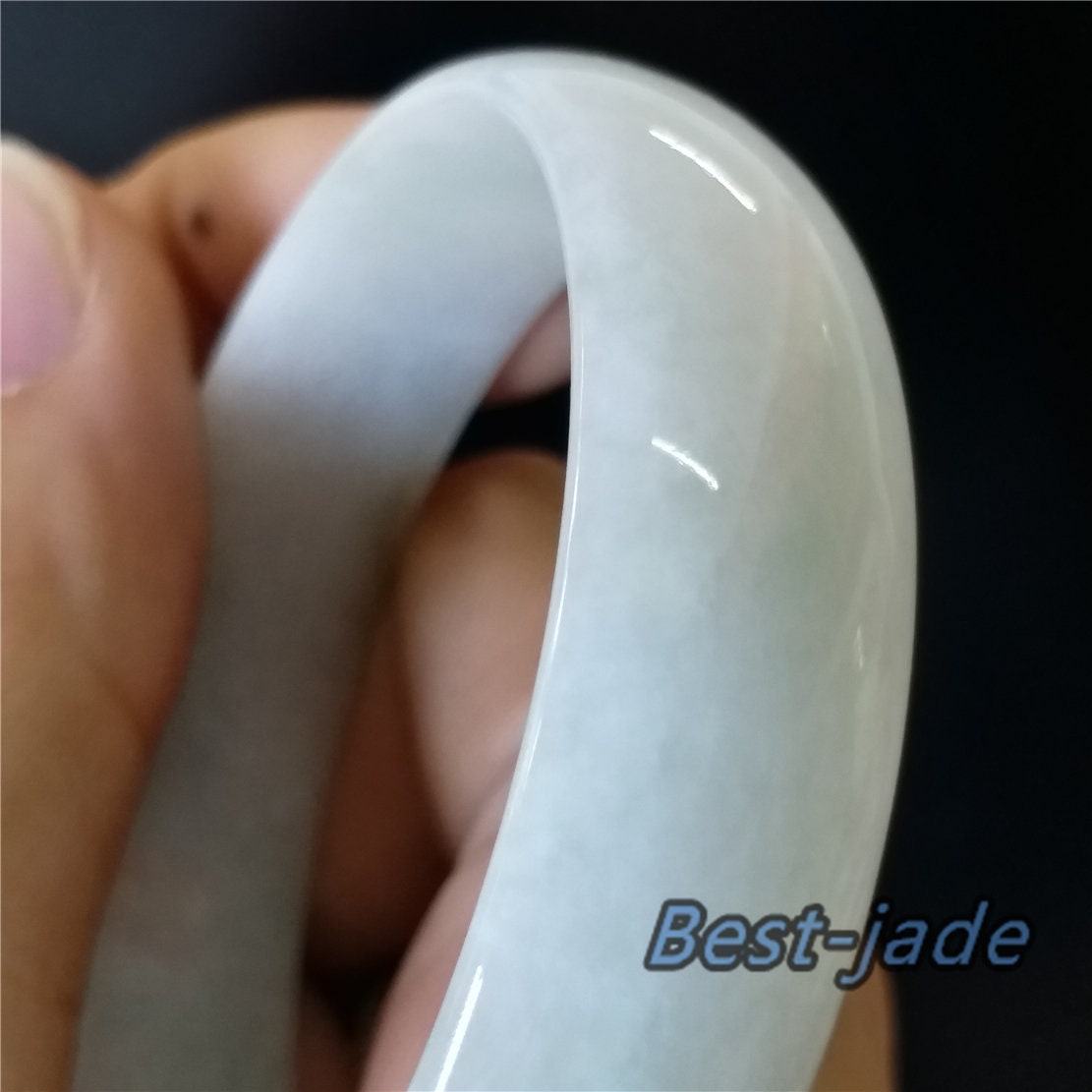 53.9mm Natural Grade A ICE Jade Genuine Green  Burma Jadeite Flat Bangle Lady Bracelet Girl Chain 翡翠A货手镯 096