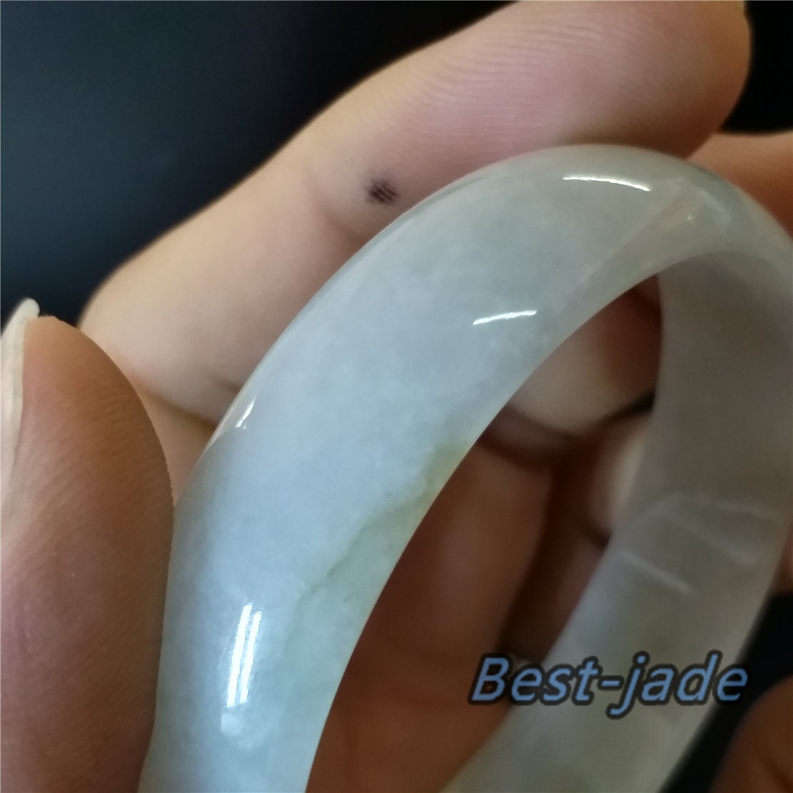 53.9mm Natural Grade A ICE Jade Genuine Green  Burma Jadeite Flat Bangle Lady Bracelet Girl Chain 翡翠A货手镯 096