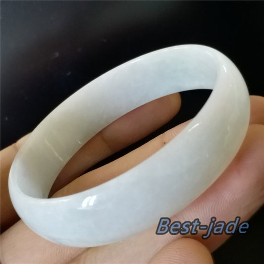 53.9mm Natural Grade A ICE Jade Genuine Green  Burma Jadeite Flat Bangle Lady Bracelet Girl Chain 翡翠A货手镯 096