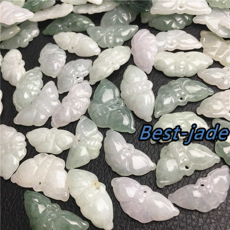 10pcs  Butterfly Grade A Jade Natural ICE Jadeite Burma jade Hand Carved Lady baby necklace