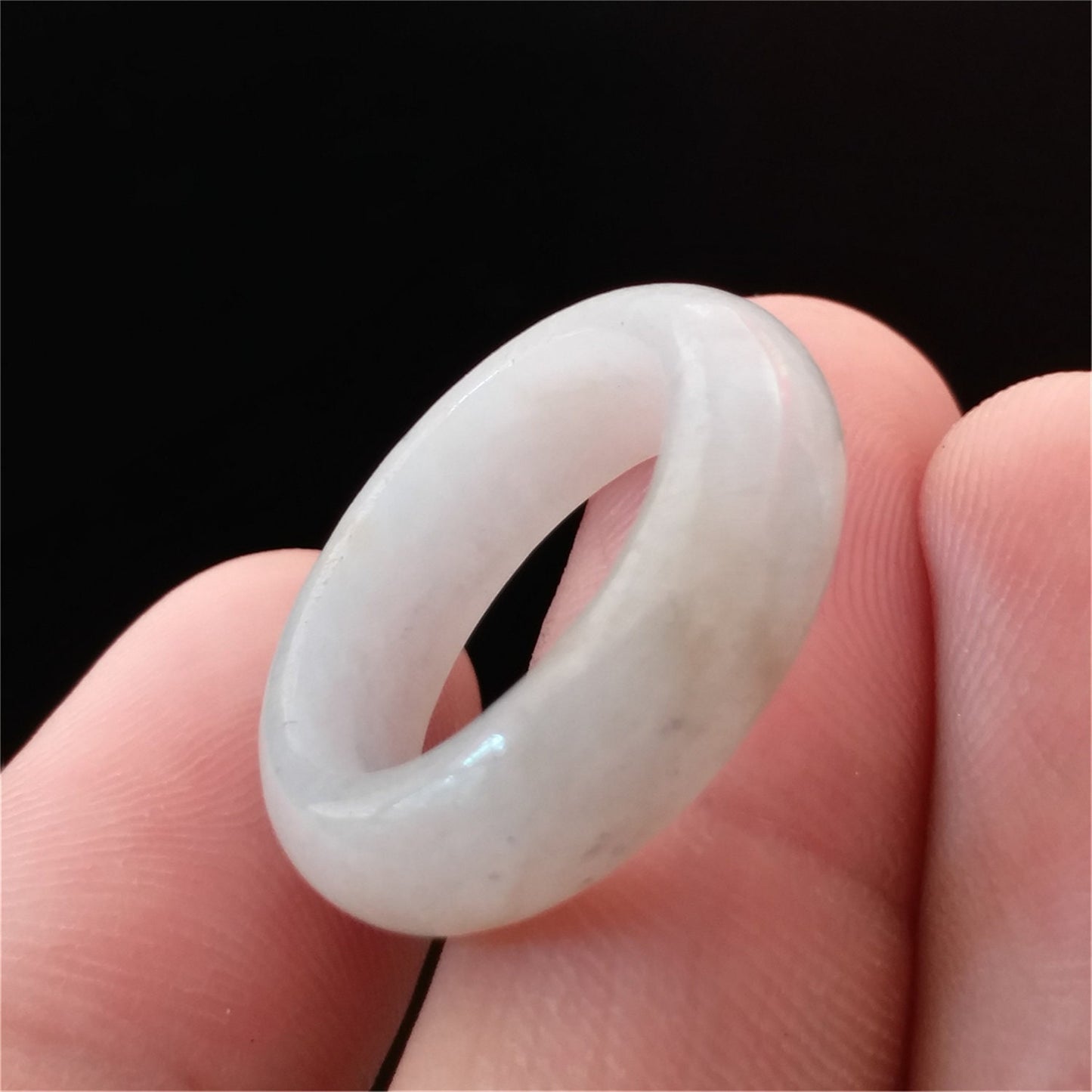 Size 7.5 Burma jade Narrow Band Ring  Natural Real Jadeite Hand carved bead Ice green gemstone White Emerald Grade A  jade Type A stone 084