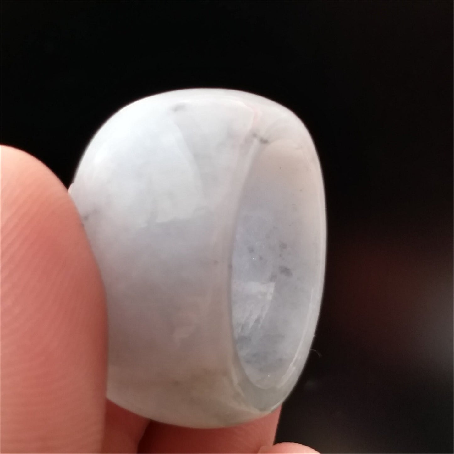 Size 12 Burma jade wide Band Ring  Natural Real Jadeite Hand carved bead Ice gemstone White Grade A  jade  Type A stone Feitsui beads 091