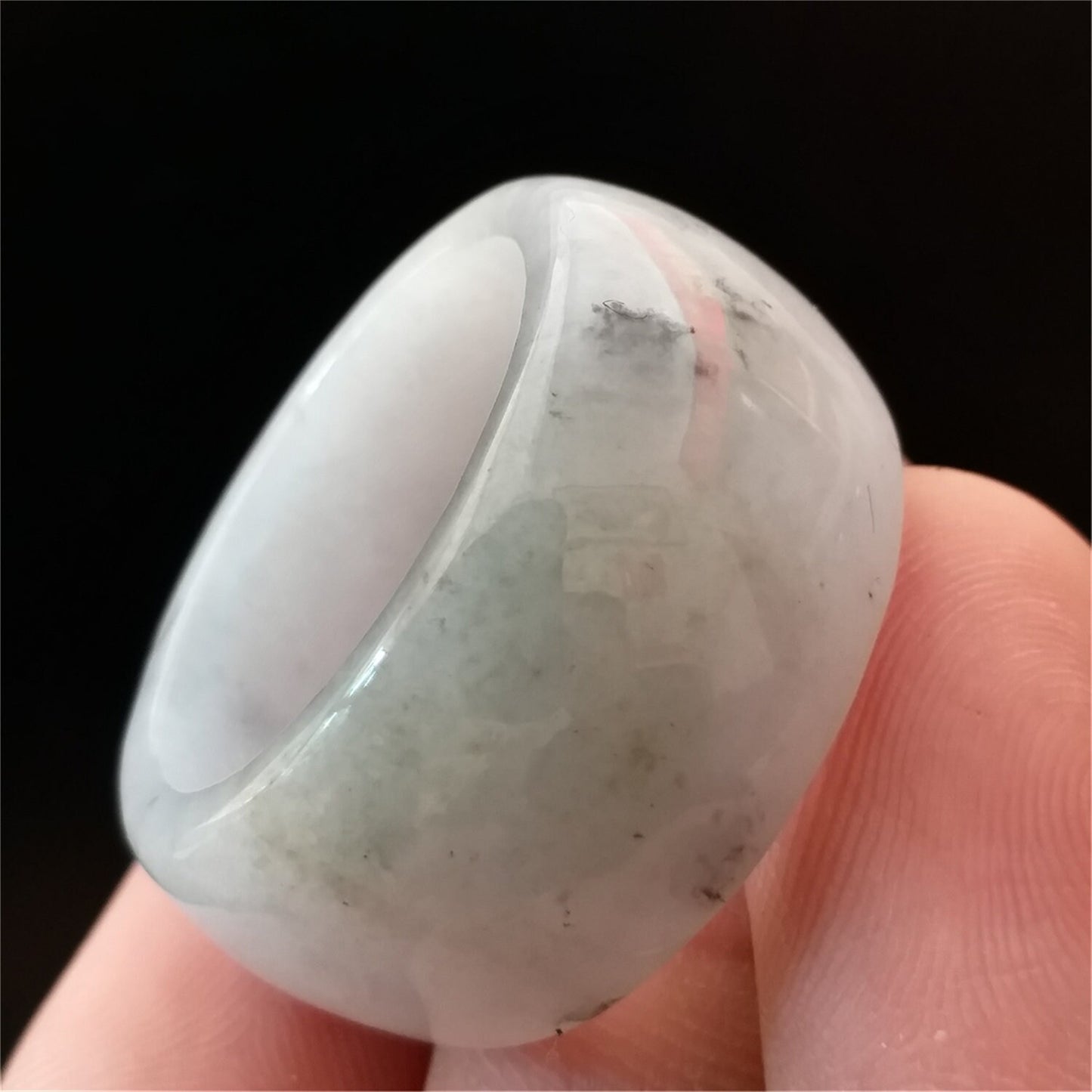 Size 12 Burma jade wide Band Ring  Natural Real Jadeite Hand carved bead Ice gemstone White Grade A  jade  Type A stone Feitsui beads 091