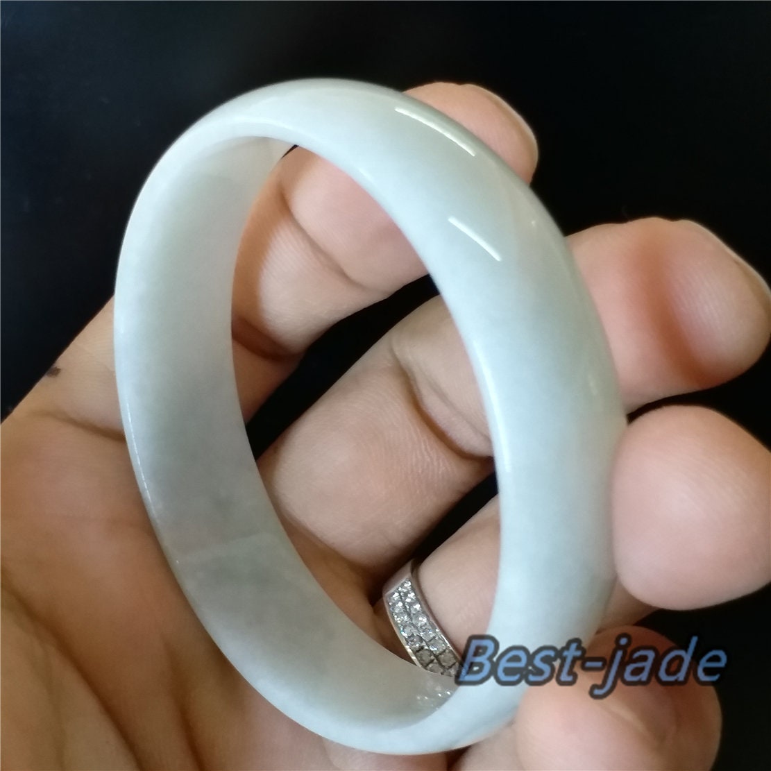 53.8mm Natural Burma Jadeite  Green Grade A ICE Jade Flat Bangle Lady Bracelet Girl Chain 翡翠A货手镯 080