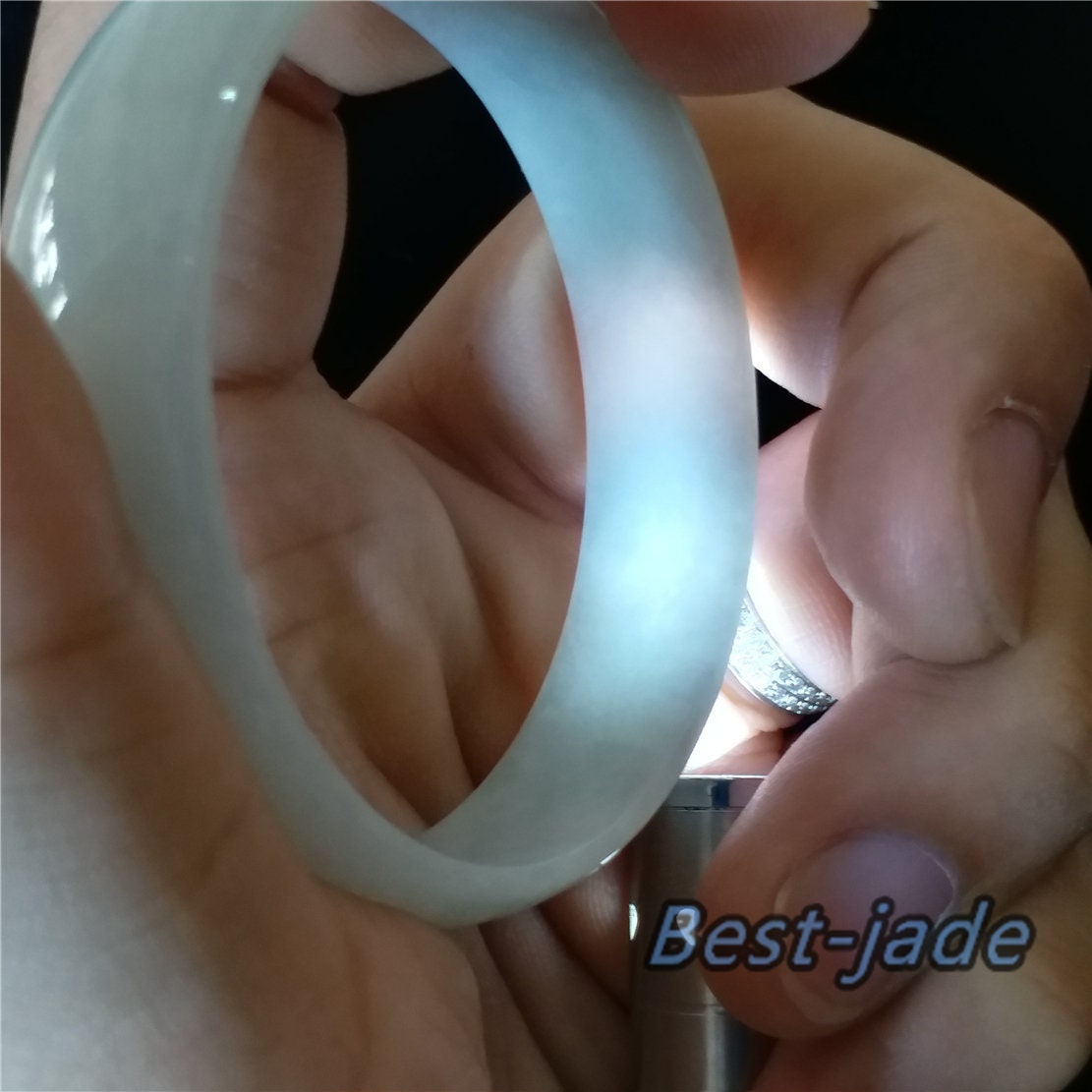 53.8mm Natural Burma Jadeite  Green Grade A ICE Jade Flat Bangle Lady Bracelet Girl Chain 翡翠A货手镯 080