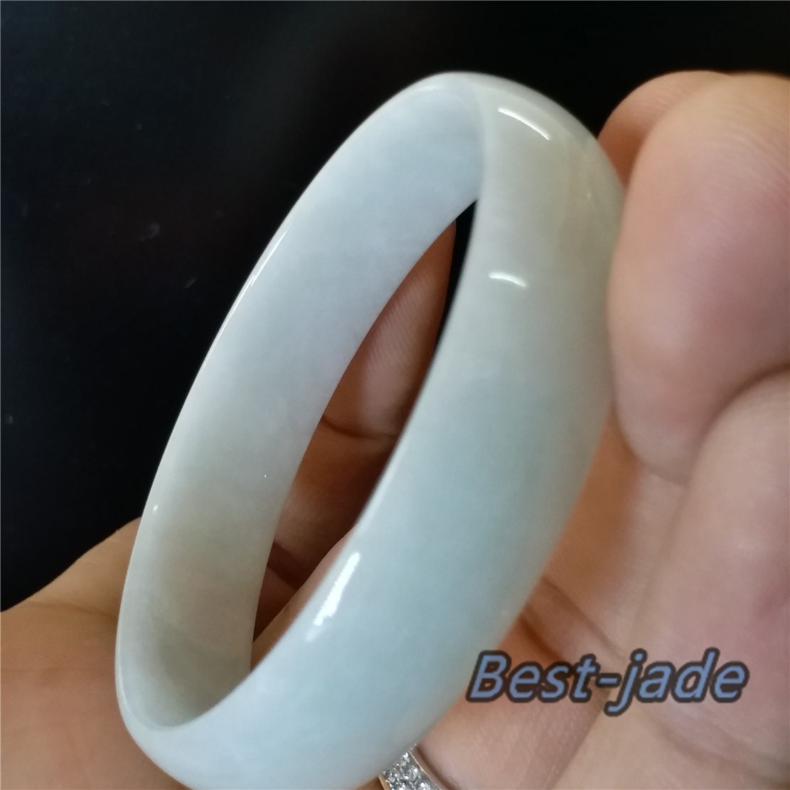 53.8mm Natural Burma Jadeite  Green Grade A ICE Jade Flat Bangle Lady Bracelet Girl Chain hermes 翡翠A货手镯 082