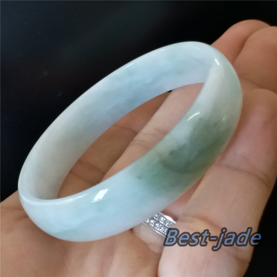 53.9mm Natural Burma Jadeite  Green Grade A ICE Jade Flat Bangle Lady Bracelet Girl Chain 翡翠A货手镯 088