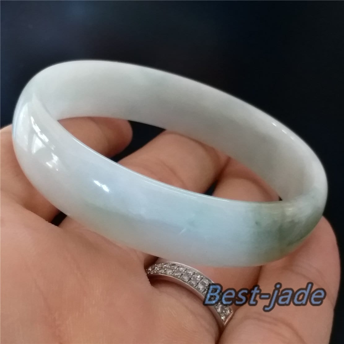 53.9mm Natural Burma Jadeite  Green Grade A ICE Jade Flat Bangle Lady Bracelet Girl Chain 翡翠A货手镯 088