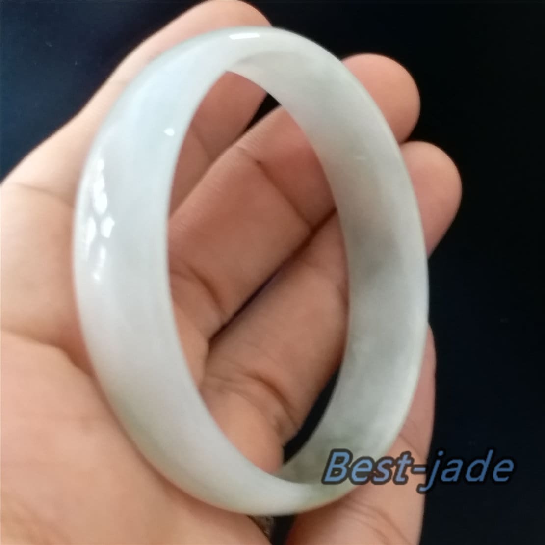 53.9mm Natural Burma Jadeite  Green Grade A ICE Jade Flat Bangle Lady Bracelet Girl Chain 翡翠A货手镯 088