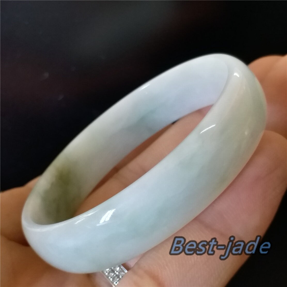 53.9mm Natural Burma Jadeite  Green Grade A ICE Jade Flat Bangle Lady Bracelet Girl Chain 翡翠A货手镯 088