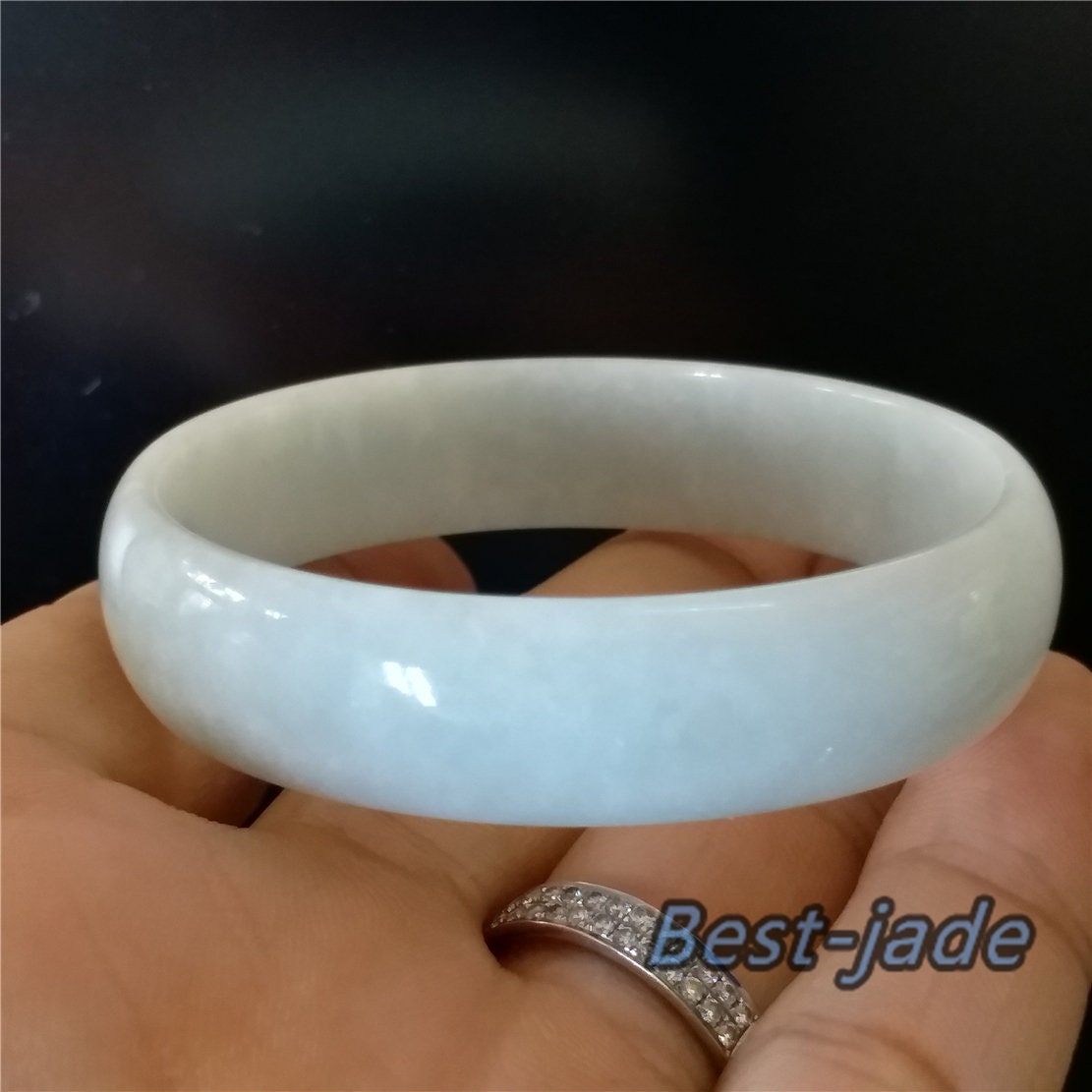 53.9mm Natural Burma Jadeite Genuine Green Grade A ICE Jade Flat Bangle Lady Bracelet Girl Chain 翡翠A货手镯 090