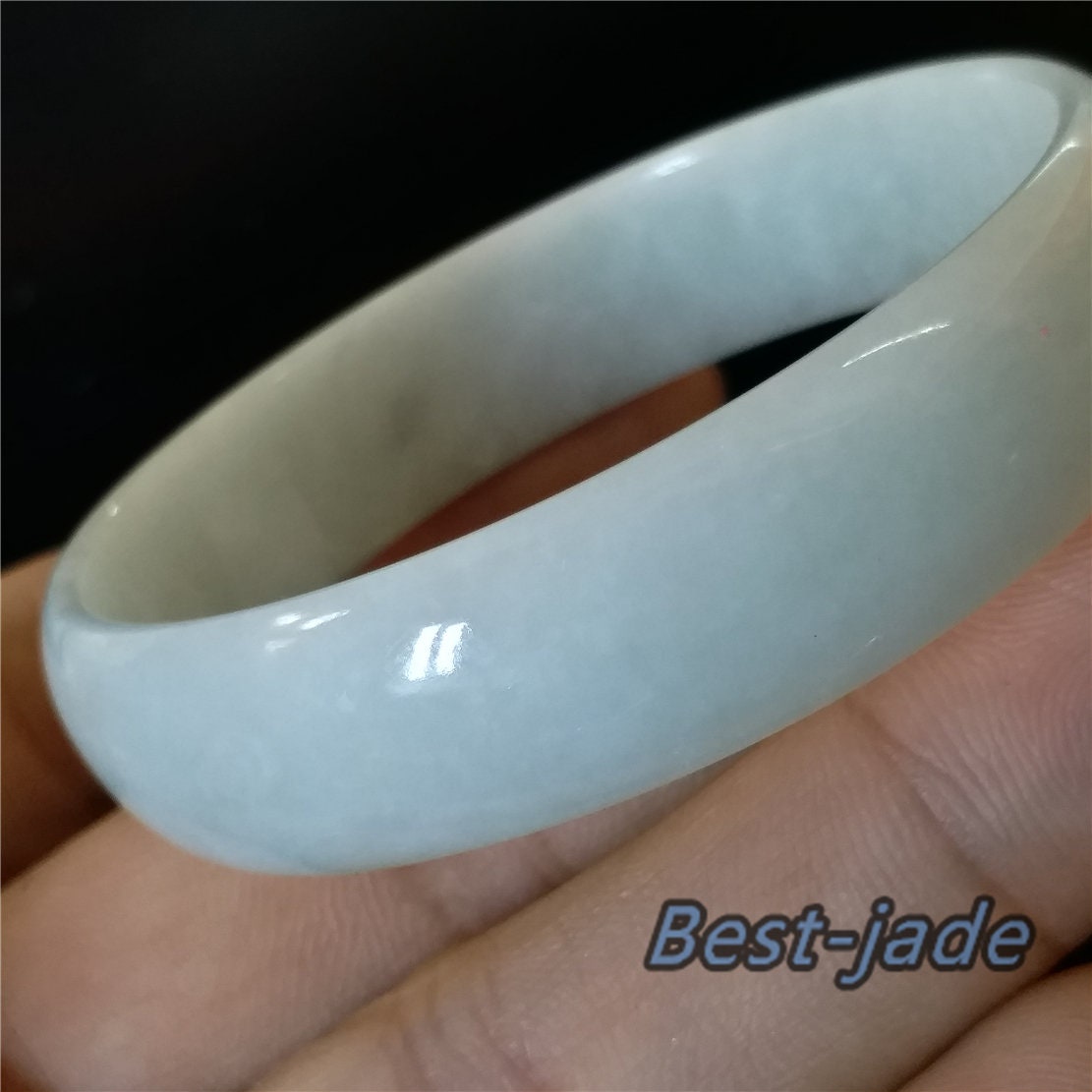 53.9mm Natural Burma Jadeite Genuine Green Grade A ICE Jade Flat Bangle Lady Bracelet Girl Chain 翡翠A货手镯 090