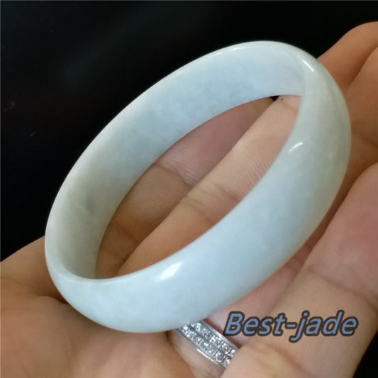 53.9mm Natural Burma Jadeite Genuine Green Grade A ICE Jade Flat Bangle Lady Bracelet Girl Chain 翡翠A货手镯 090