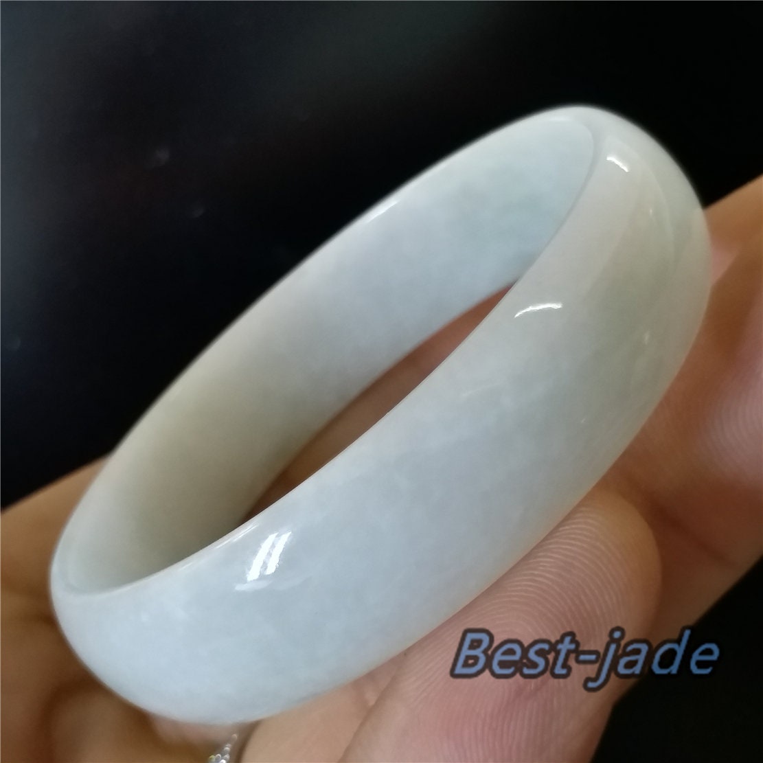 53.9mm Natural Grade A ICE Jade Genuine Green  Burma Jadeite Flat Bangle Lady Bracelet Girl Chain 翡翠A货手镯 096