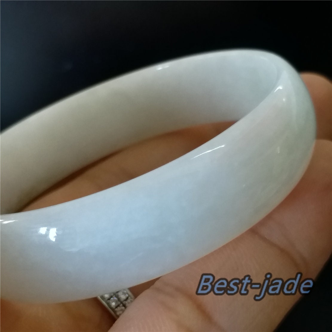 53.9mm Natural Grade A ICE Jade Genuine Green  Burma Jadeite Flat Bangle Lady Bracelet Girl Chain 翡翠A货手镯 096