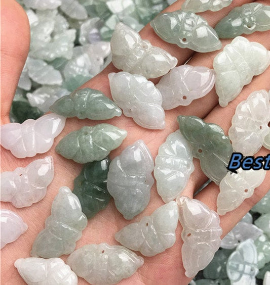 10pcs  Butterfly Grade A Jade Natural ICE Jadeite Burma jade Hand Carved Lady baby necklace