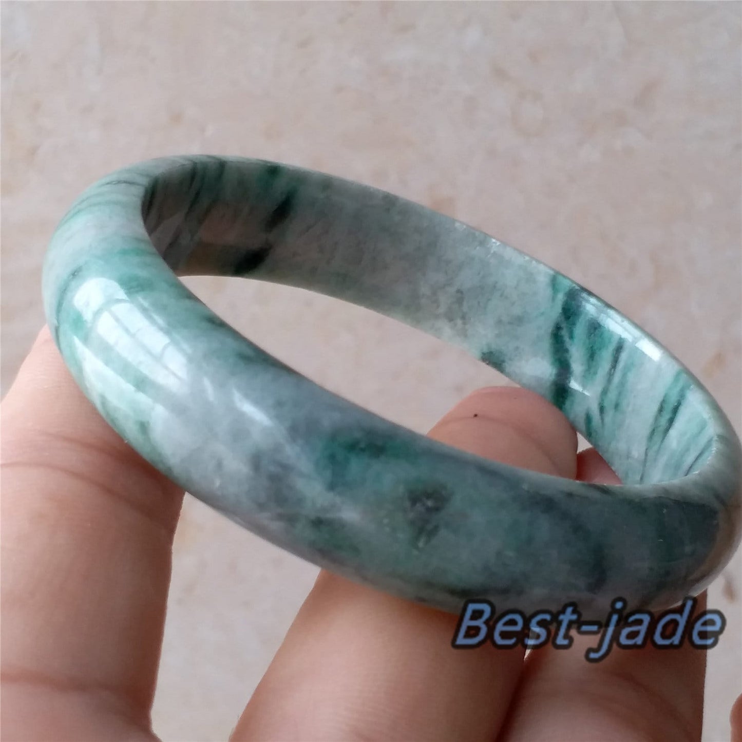 58,5 mm grüner Jade-Armreif der Güteklasse A, natürlicher Burma-Jade-Armreif, handgeschnitzte Damenkette, Eis-Jadeit