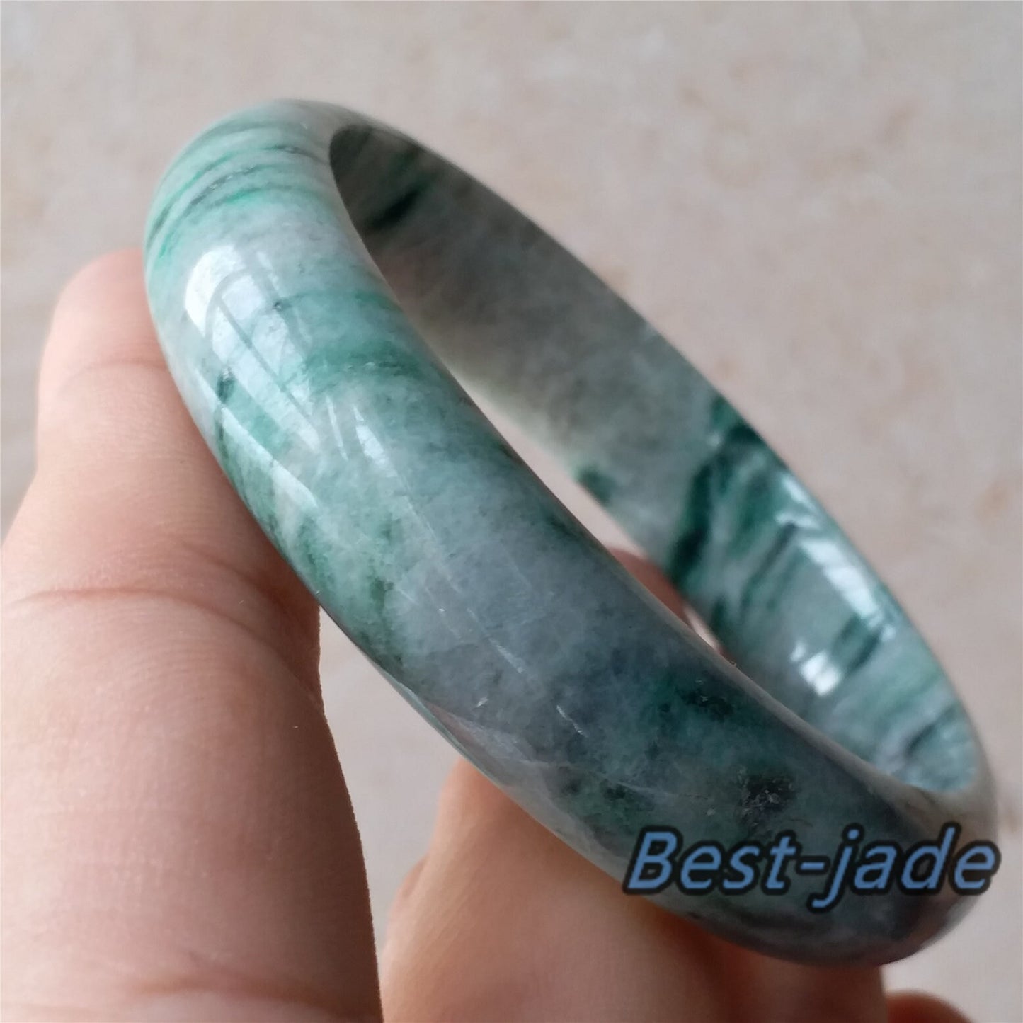 58,5 mm grüner Jade-Armreif der Güteklasse A, natürlicher Burma-Jade-Armreif, handgeschnitzte Damenkette, Eis-Jadeit