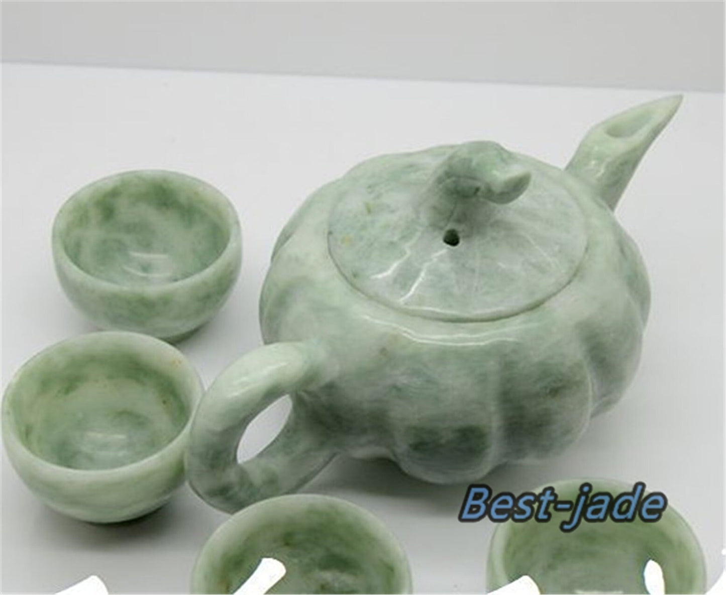 Pumpkin  Teapot Natural Chinese jade handmade drinking Teapot set  wine glass cup  Green jade Birthday gift no treatment