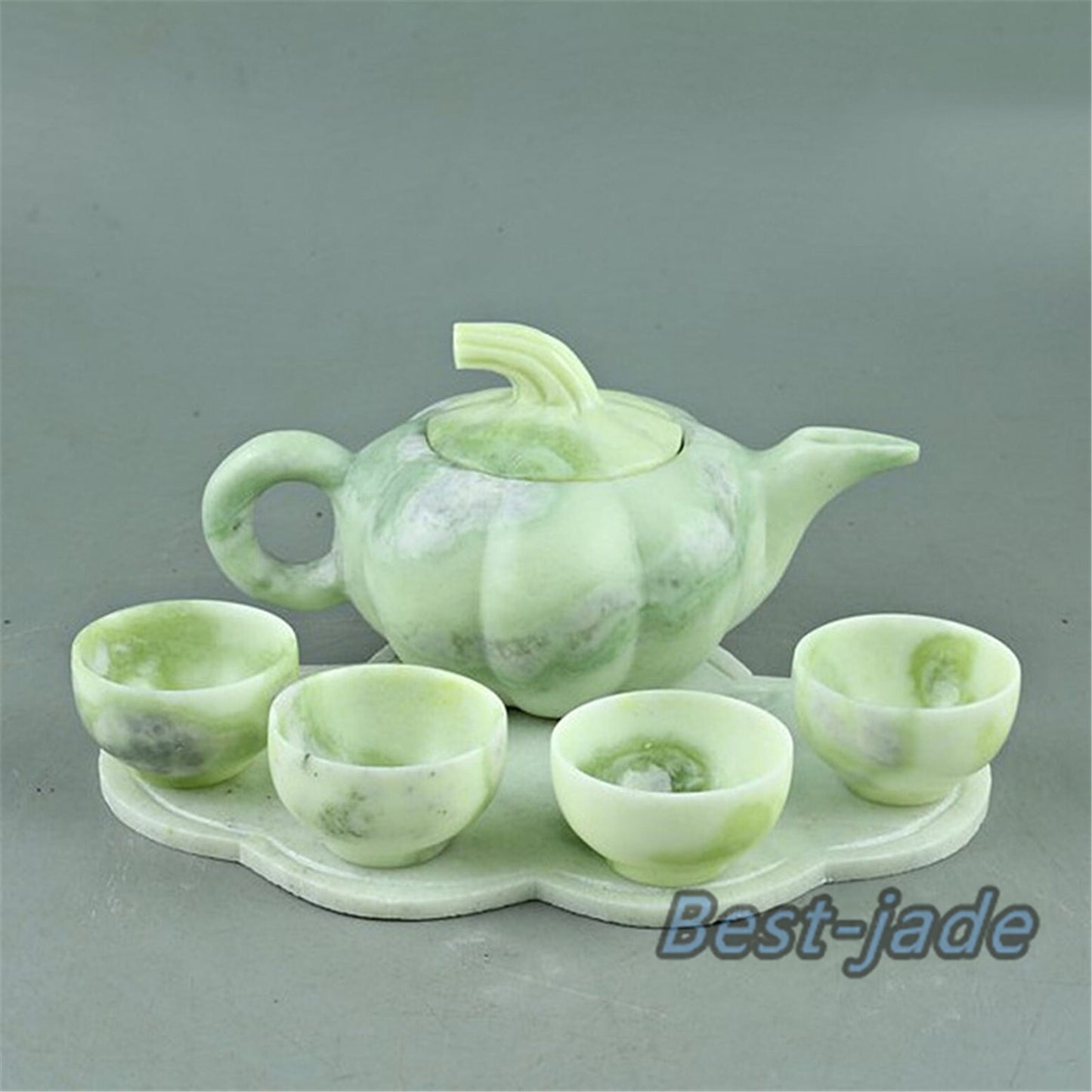 Pumpkin  Teapot Natural Chinese jade handmade drinking Teapot set  wine glass cup  Green jade Birthday gift no treatment