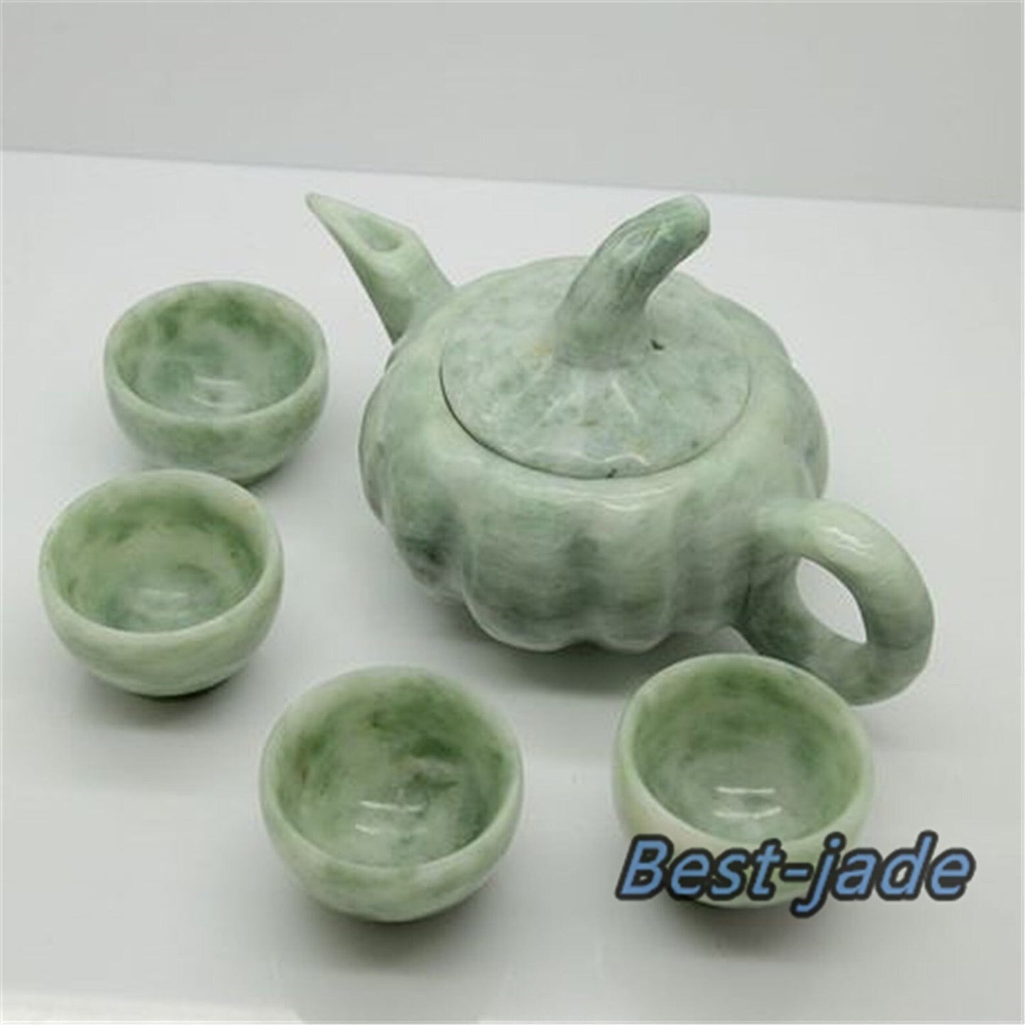 Pumpkin  Teapot Natural Chinese jade handmade drinking Teapot set  wine glass cup  Green jade Birthday gift no treatment