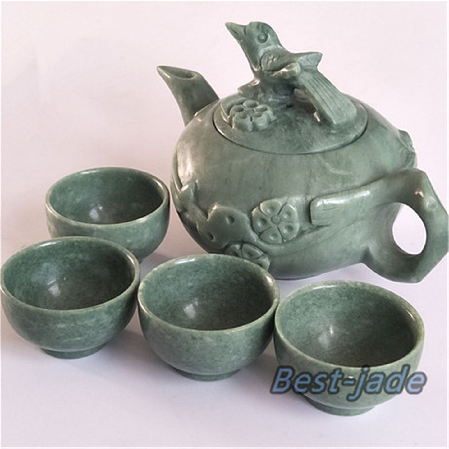 Magpie Teapot Natural Chinese jade handmade drinking Teapot set  wine glass cup  Green jade Birthday gift no treatment