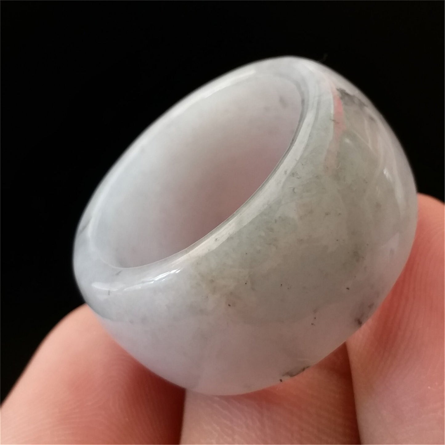 Size 12 Burma jade wide Band Ring  Natural Real Jadeite Hand carved bead Ice gemstone White Grade A  jade  Type A stone Feitsui beads 091