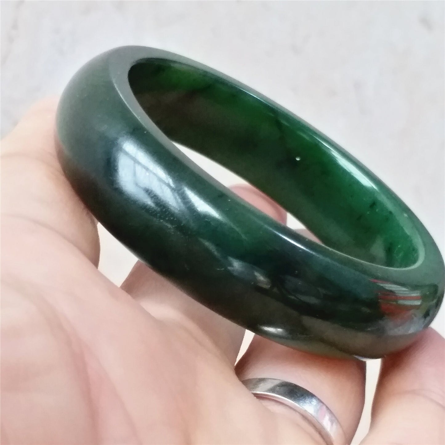 52.7mm Grade A Nephrite Round bangle Natural Green stone Canadian Jade Bracelet Pounamu Nephrite  Jade lady Canadian Jasper BC Greenstone