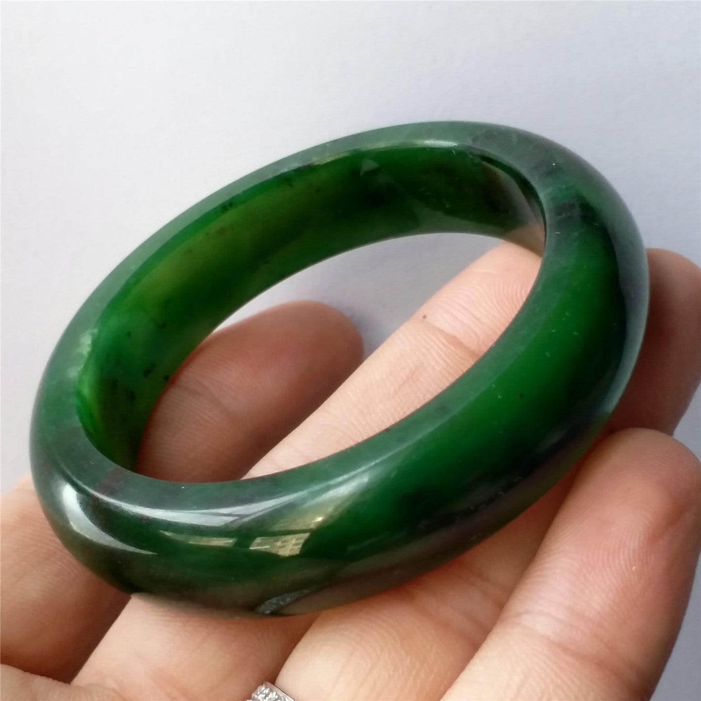 52.2mm Natural Nephrite Round bangle  Green stone Canadian Jade Bracelet Pounamu Nephrite  Jade lady Canadian Jasper BC Greenstone 011