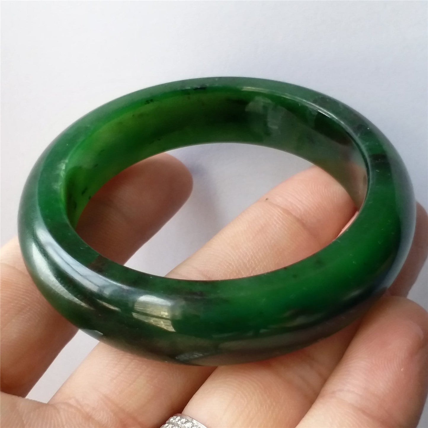 52.2mm Natural Nephrite Round bangle  Green stone Canadian Jade Bracelet Pounamu Nephrite  Jade lady Canadian Jasper BC Greenstone 011