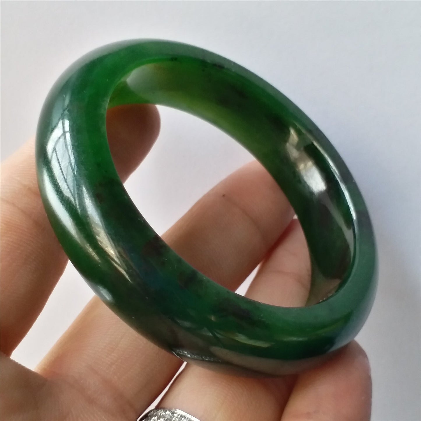 52.2mm Natural Nephrite Round bangle  Green stone Canadian Jade Bracelet Pounamu Nephrite  Jade lady Canadian Jasper BC Greenstone 011