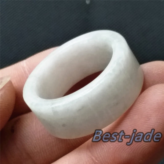 BIG 23.4mm Grade A jade Wide Band Ring Natural Real Jadeite Hand carved bead Green gemstone Burma Lady jadeware Type A stone finger ring