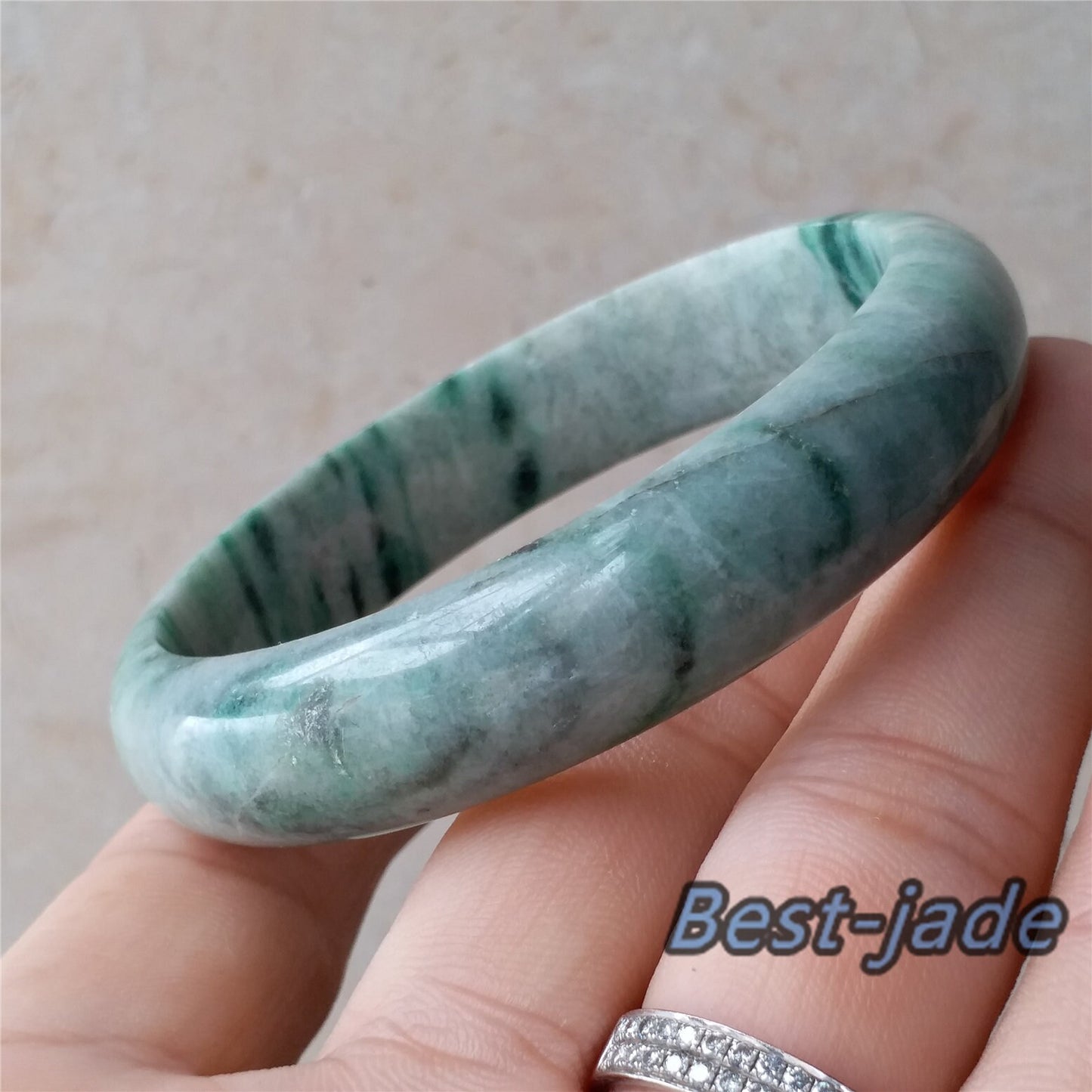 58,5 mm grüner Jade-Armreif der Güteklasse A, natürlicher Burma-Jade-Armreif, handgeschnitzte Damenkette, Eis-Jadeit