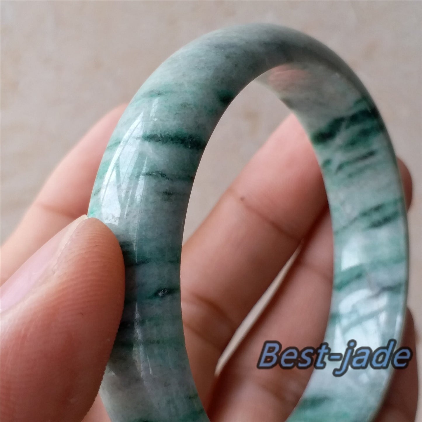 58,5 mm grüner Jade-Armreif der Güteklasse A, natürlicher Burma-Jade-Armreif, handgeschnitzte Damenkette, Eis-Jadeit